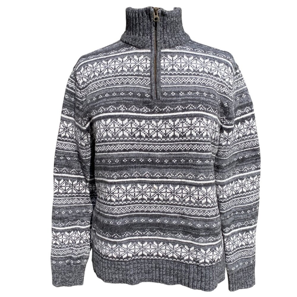 Gap Factory Wool Blend Fair Isle ¼ Zip Sweater Sz M Striped Nordic Grandpa Ski